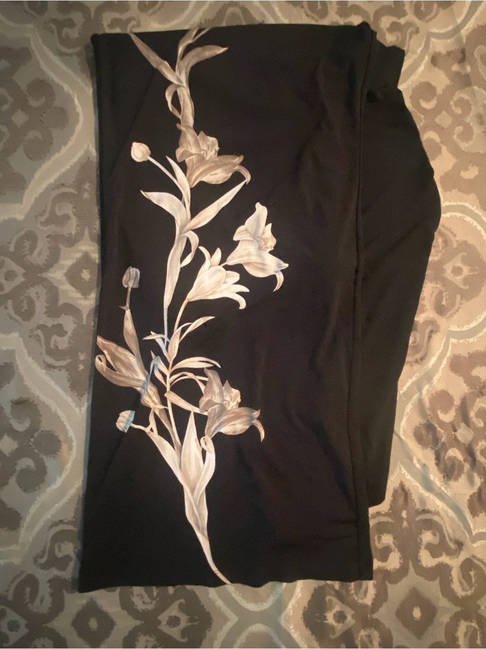 Alfani XL Black Wide Leg Palazzo Pants Floral Lily Graphic Print Flowy Comfort - Picture 8 of 8